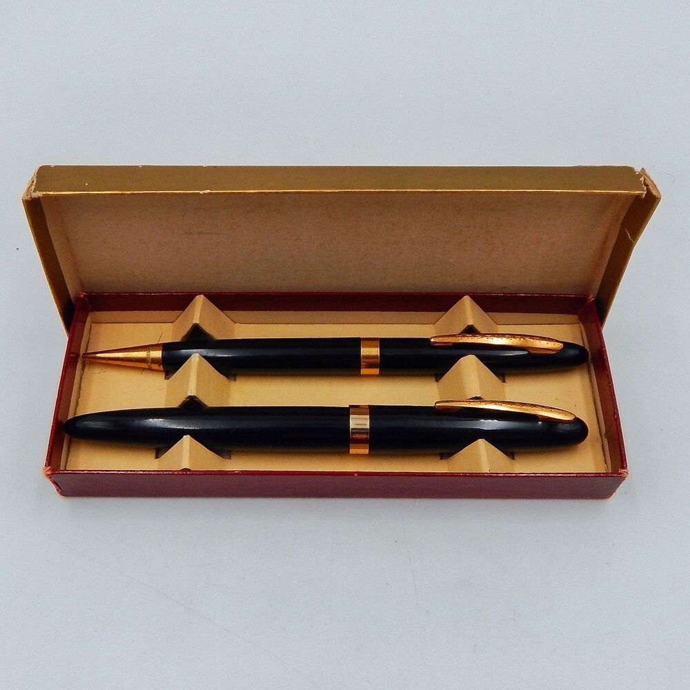 Eversharp Black Ballpoint Pen And Pencil Set With Original Box Gold Accent